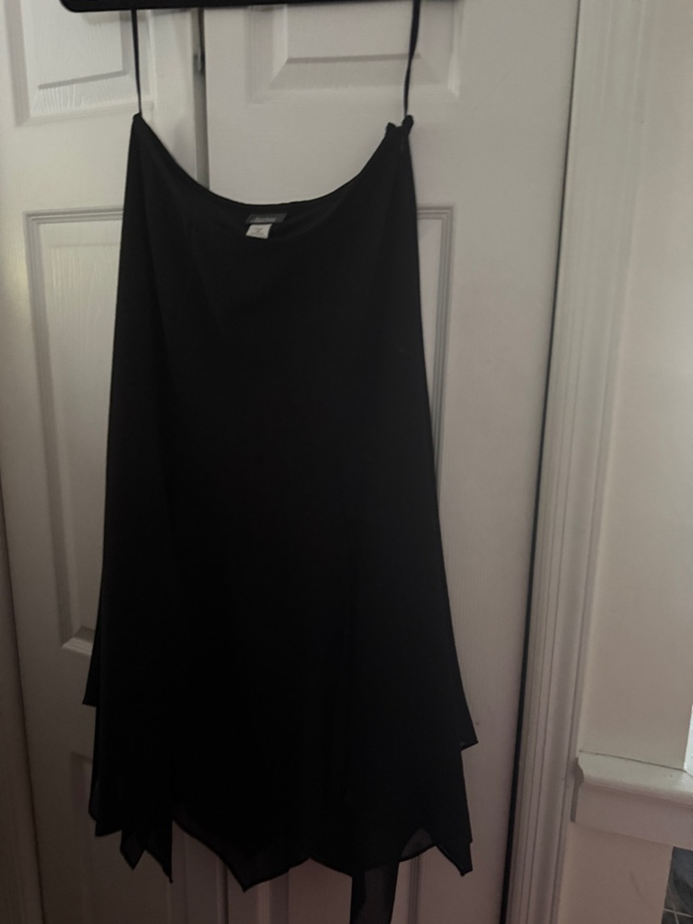 dressbarn Black Asymmetrical Handkerchief Hem Skirt witchy whimsical